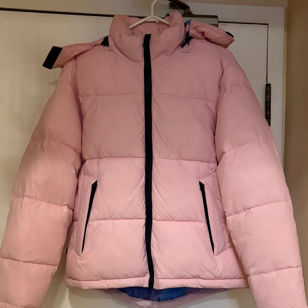 Pink Puffer Jacket with Black Trim, Winter, Size Small, New